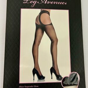 Leg Avenue Black Sheer Suspender Tights